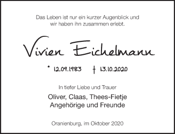 Traueranzeige von Vivien Eichelmann von Märkische Oderzeitung