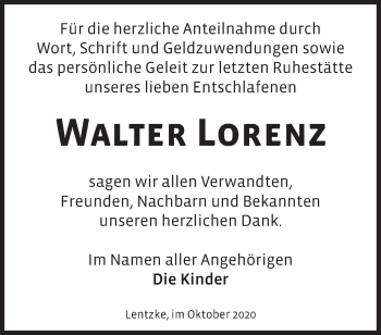 Traueranzeige von Walter Lorenz von Märkische Oderzeitung