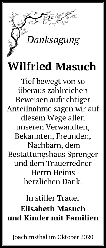 Traueranzeige von Wilfried Masuch von Märkische Oderzeitung