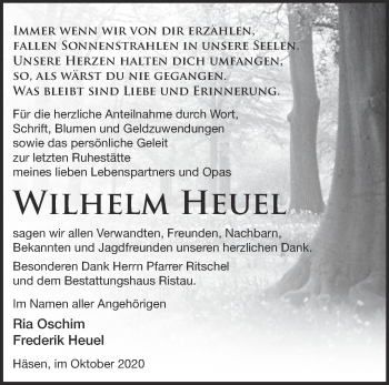 Traueranzeige von Wilhelm Heuel von Märkische Oderzeitung