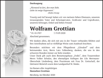 Traueranzeige von Wolfram Grottian von Märkische Oderzeitung