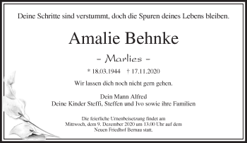 Traueranzeige von Amalie Behnke von Märkische Oderzeitung