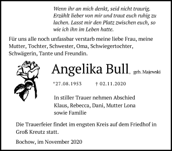 Traueranzeige von Angelika Bull von Märkische Oderzeitung