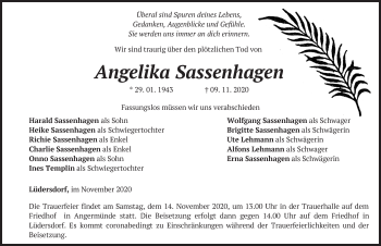 Traueranzeige von Angelika Sassenhagen von Märkische Oderzeitung