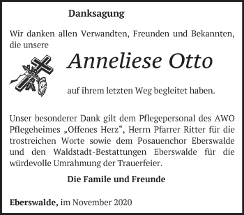 Traueranzeige von Anneliese Otto von Märkische Oderzeitung