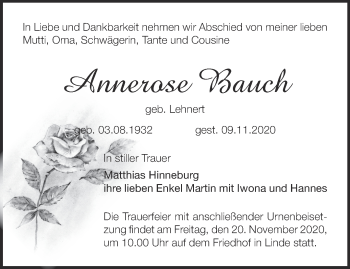 Traueranzeige von Annerose Bauch von Märkische Oderzeitung