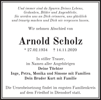 Traueranzeige von Arnold Scholz von Märkische Oderzeitung