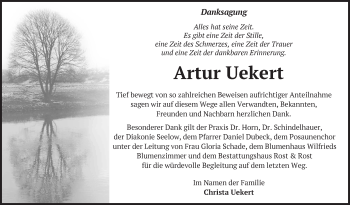 Traueranzeige von Artur Uekert von Märkische Oderzeitung