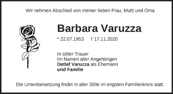 Traueranzeige von Barbara Varuzza von Märkische Oderzeitung