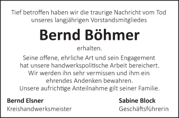 Traueranzeige von Bernd Böhmer von Märkische Oderzeitung