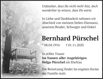 Traueranzeige von Bernhard Pürschel von Märkische Oderzeitung