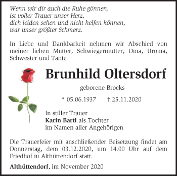 Traueranzeige von Brunhild Oltersdorf von Märkische Oderzeitung