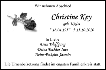 Traueranzeige von Christine Key von Märkische Oderzeitung