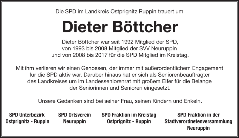  Traueranzeige für Dieter Böttcher vom 28.11.2020 aus Märkische Oderzeitung