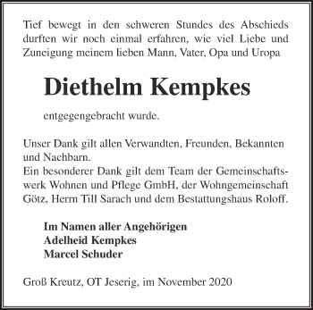 Traueranzeige von Diethelm Kempkes von Märkische Oderzeitung