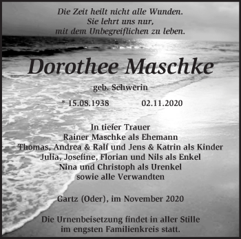 Traueranzeige von Dorothee Maschke von Märkische Oderzeitung