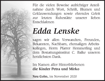 Traueranzeige von Edda Lenske von Märkische Oderzeitung