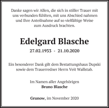 Traueranzeige von Edelgard Blasche von Märkische Oderzeitung