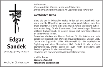 Traueranzeige von Edgar Sandek von Märkische Oderzeitung