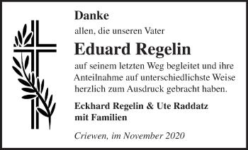 Traueranzeige von Eduard Regelin von Märkische Oderzeitung