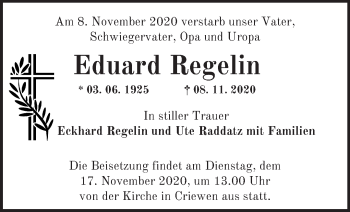 Traueranzeige von Eduard Regelin von Märkische Oderzeitung