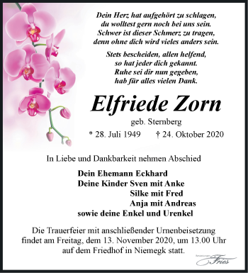 Traueranzeige von Elfriede Zorn von Märkische Oderzeitung