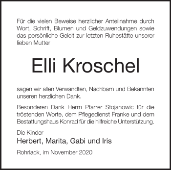 Traueranzeige von Elli Kroschel von Märkische Oderzeitung