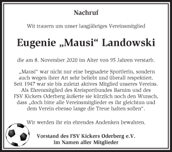 Traueranzeige von Eugenie Landowski von Märkische Oderzeitung