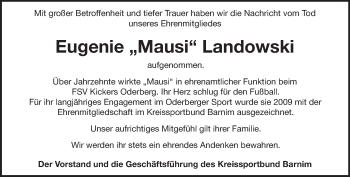 Traueranzeige von Eugenie Landowski von Märkische Oderzeitung