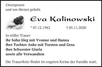 Traueranzeige von Eva Kalinowski von Märkische Oderzeitung