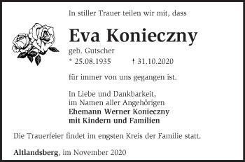 Traueranzeige von Eva Konieczny von Märkische Oderzeitung