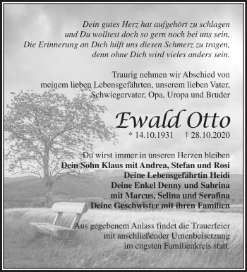 Traueranzeige von Ewald Otto von Märkische Oderzeitung