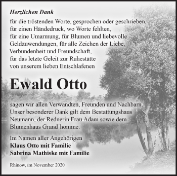 Traueranzeige von Ewald Otto von Märkische Oderzeitung