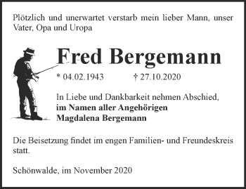 Traueranzeige von Fred Bergemann von Märkische Oderzeitung