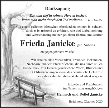 Traueranzeige von Frieda Janicke von Märkische Oderzeitung