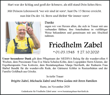 Traueranzeige von Friedhelm Zabel von Märkische Oderzeitung