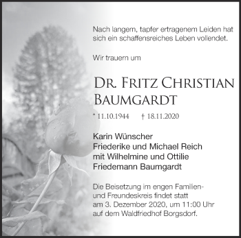 Traueranzeige von Fritz Christian Baumgardt von Märkische Oderzeitung