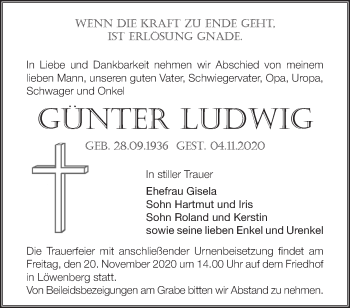 Traueranzeige von Günter Ludwig von Märkische Oderzeitung