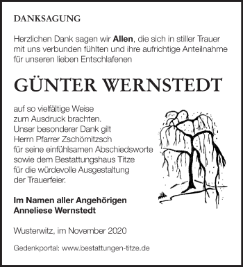 Traueranzeige von Günter Wernstedt von Märkische Oderzeitung