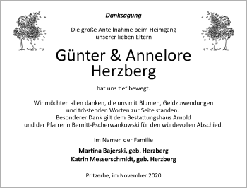 Traueranzeige von Günter & Annelore Herzberg von Märkische Oderzeitung