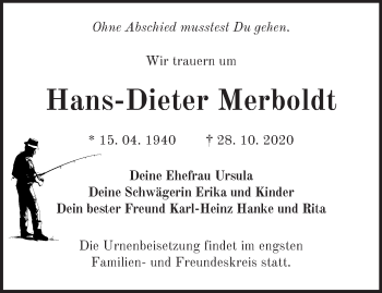 Traueranzeige von Hans-Dieter Merboldt von Märkische Oderzeitung