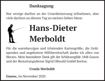 Traueranzeige von Hans-Dieter Merboldt von Märkische Oderzeitung