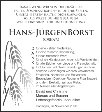 Traueranzeige von Hans-Jürgen Börst von Märkische Oderzeitung