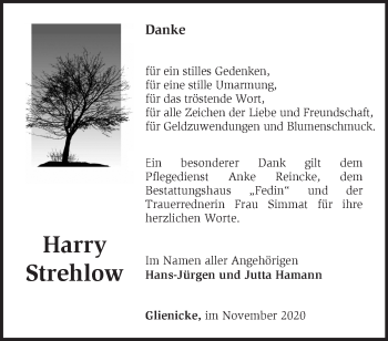 Traueranzeige von Harry Strehlow von Märkische Oderzeitung