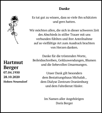 Traueranzeige von Hartmut Berger von Märkische Oderzeitung