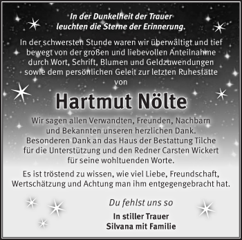 Traueranzeige von Hartmut Nölte von Märkische Oderzeitung