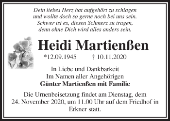 Traueranzeige von Heidi Martienßen von Märkische Oderzeitung