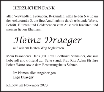 Traueranzeige von Heinz Draeger von Märkische Oderzeitung