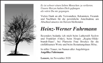 Traueranzeige von Heinz Werner Fuhrmann von Märkische Oderzeitung