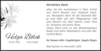 Traueranzeige von Helga Bölck von Märkische Oderzeitung